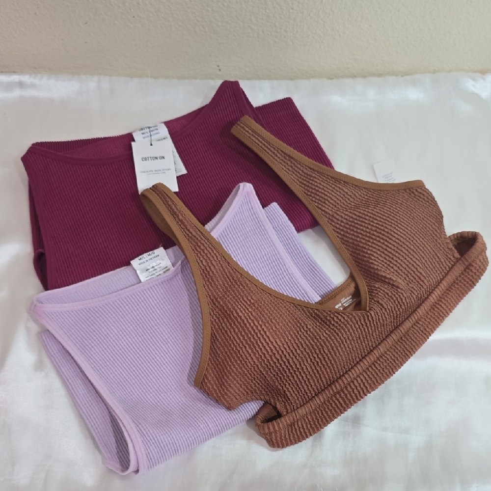 Cotton On & Aerie Ribbed Bralette Set in Brown, Lilac & Burgundy